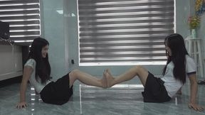 Part 3 of the four taking turns toe wrestling each other
