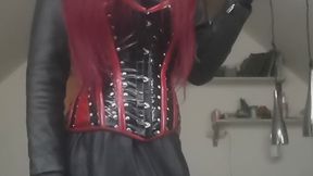 Mistress smoking in her long beloved leather dress