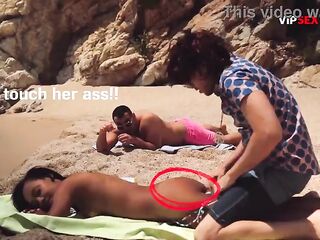 two Lads Oil Down a Fit Black Honey on the Beach... She Loves It