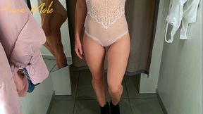 The girl with the most beautiful figure on the plan is trying on different lingerie.