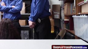 Curvy teen gets double doggystyle and spitroast by two big cock guards
