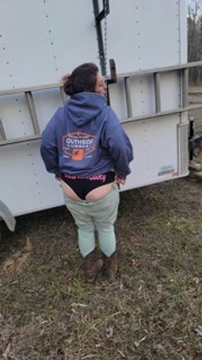 Pawg peeing outside at the jobsite