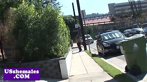 Busty tranny in spex assfucked before facial