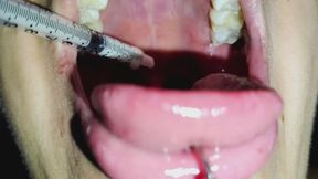 Feeding myself milk with a syringe - Close-Up - Uvula Fetish