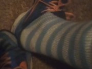 Blue Nike Shoes & Cute Striped Fuzzy Dirty Socks (No Audio)