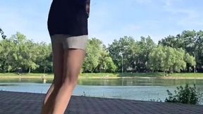 Girl jumping rope in nature