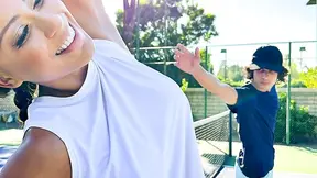 Competitive stepmom drains stepson's balls before tennis tournament so he can focus better