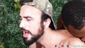 Ebony stud Micah Martinez & Mason Lear are barebacking roughly with August Ale