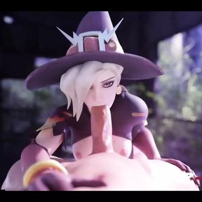 Witch Mercy Sensually Gobbles Massive Cock