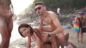Bianca Dantas Gets Fucked Publicly by Many Cocks at Crowded Beach Orgy
