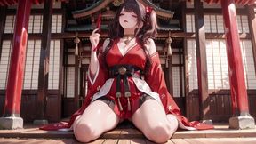 Taboo First Encounter at the Shrine, Kneeling in the Corridor While Stroking Her Hair
