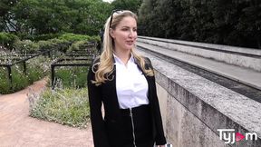 Stunning blonde Georgie Lyall engulfs hard pounding in frenzied titty worship