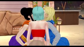 Bulma and Chi Chi and Android 18 hentai threesome