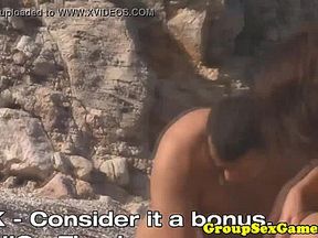 Facialized babes on beach sucking dick