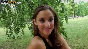 teen 18+ slut Amira Adara strips in park