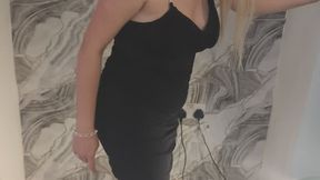 Giantess goddess WinnieLouxo Crushes a Subaru Impreza and a Nissan 300ZX in black block heels with painted toenails full body view