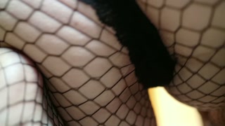 Tattooed girl booty in fishnets smother