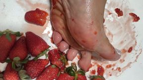 stepping on strawberries for you to eat