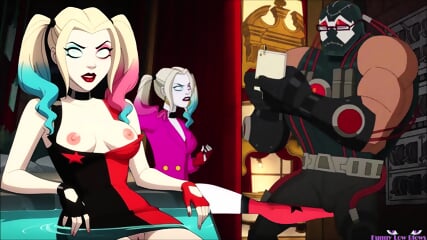 HARLEY QUINN ballbusting BANE rodilazo huevos ANIME kick in the balls - 2 cumshots