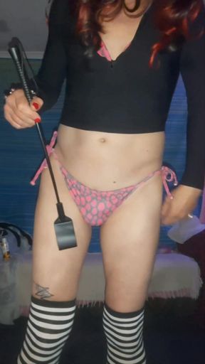 Spanking Myself with My Whip in My Sexy Bikini Bottom and Black Jumper