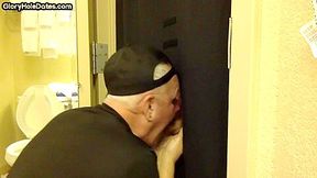 Gloryhole greedy amateur DILF sucks penis at his home