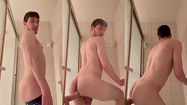 Twink Tight Ass Takes Dildo in Shower Until Cum