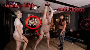 Hung Out to Dry, Part 1 - Goddess Lilith & Kali Nature Double Domination, Clothespins, CBT
