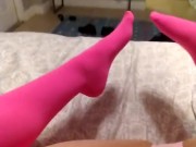 Femboy shows off sexy shaved legs and Pink Thigh High socks