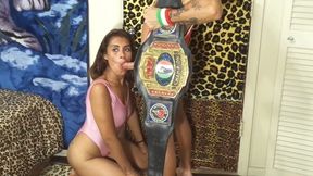 BIG BOOB BABE VS PORNSTAR CHAMPION IN MAN VS WOMEN FULL NELSON WRESTLING HOLD CHALLENGE MATCH & BLOWJOB