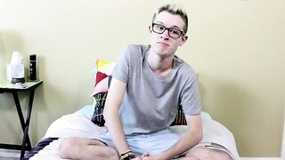 Skinny little dick lover jerking off his monstrous piece