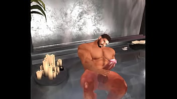 musclebear jerks in jacuzzi