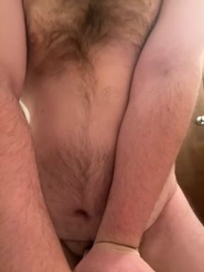 chubby bear riding a dildo in the bathroom