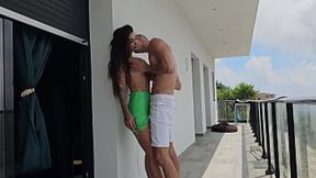 Susy Gala bounces on Tommy Cabrio's big cock in outdoor bedroom