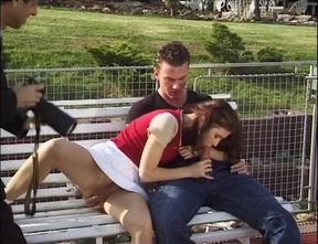 Sexy petite outdoor double penetrated anal threesome