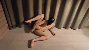 Horny guy in mask jerks off and fucks himself with a candy cane