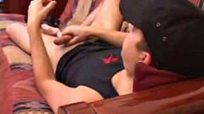 After inviting us to watch, Vincenzo works a stiff one in sweats, pulls out his hard dick, lubes up, and gives it a good stroking while playing with his asshole.