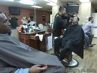 Doxy group-fucked in a barber shop