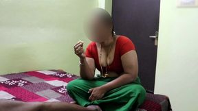 Desi Aunty After Fucking Resting &amp; Eating Snacks &amp; Icecream Spill Sucked on Breast