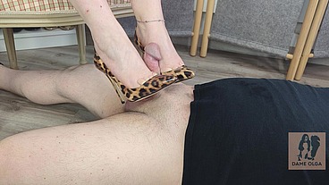 Leopard Stilettos (Part 2): Shoeplay, Shoejob & Cum on High Heels Before Sending Them to a Fan - Dame Olga 4K (728B)
