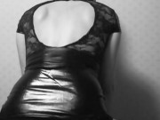 Crossdresser riding a BLACK dildo (B/W edition)