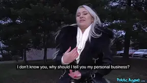 Public Agent's member slides between EXPERIENCED LADY's thick rear cheeks in 'Just a peek