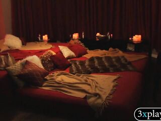 Pair swingers group sex in red room