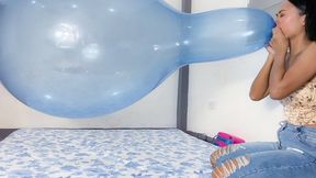 Sexy Camylle Blows To Pop Your HUGE Blue Roomtex Balloon