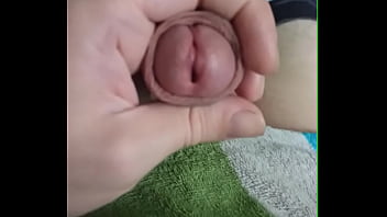 The guy jerks off his dick and rests
