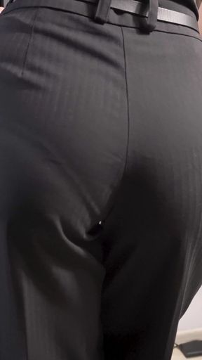 Amateur Secretary In Office Trousers Teases Her Visible Panty Line