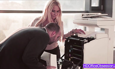 Horny blonde secretary Kyra Hot gets fuck and receives warm cum inside