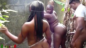 Two African stepsisters get a surprise fuck by a stranger at the farm in a