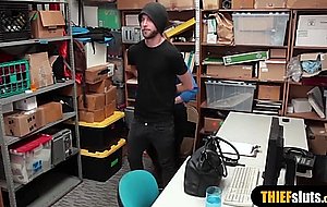 Busty security guard chick fucks a guy