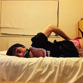 Sissymaid selfbondage with penis gag and dildo