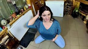 cameltoe milf twerks in jeans blowjob and cum on puffy jacket